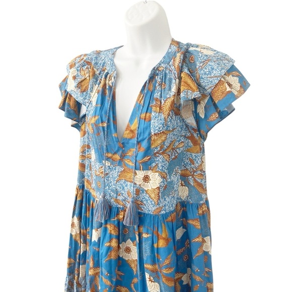 Ulla Johnson Gail Cotton Tiered Floral Dress Lapis size 4 - Picture 3 of 13